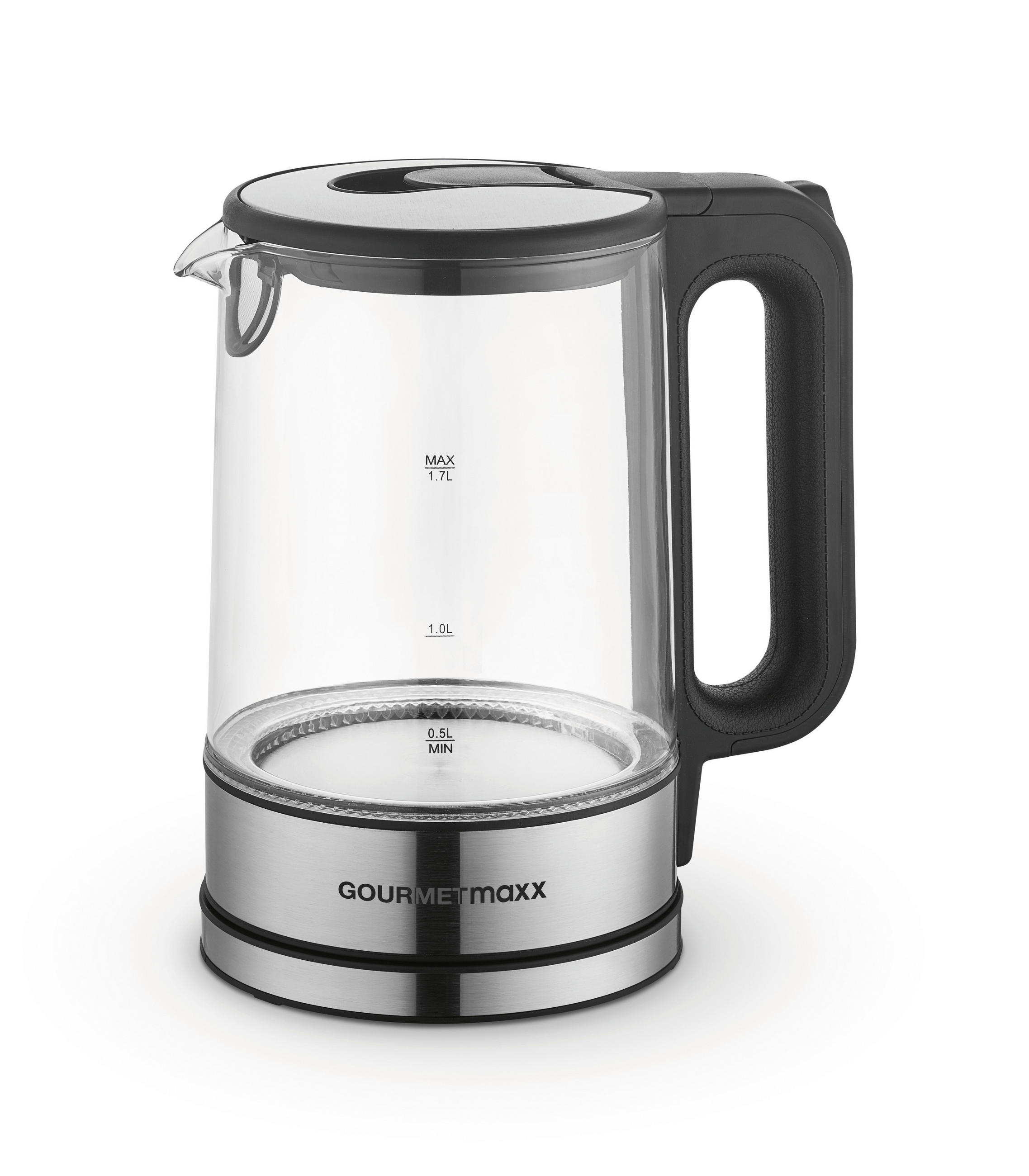 WASSERKOCHER GOURMETmaxx 1,7 L  - Edelstahlfarben/Schwarz, Basics, Glas/Kunststoff (21/15/24cm)