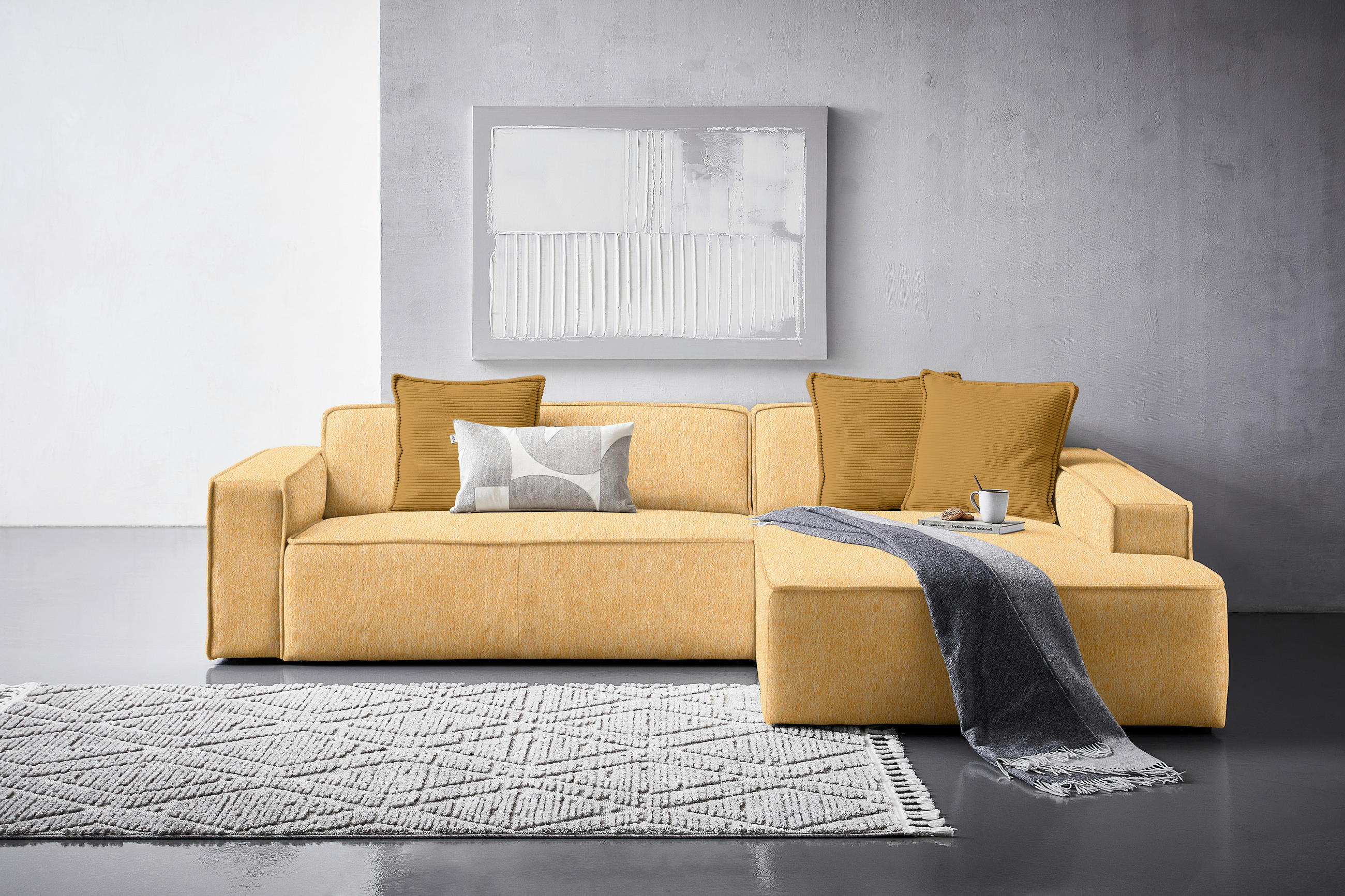 ECKSOFA in Chenille Senfgelb  - Currygelb/Senfgelb, Konventionell, Kunststoff/Textil (280/188cm) - Carryhome