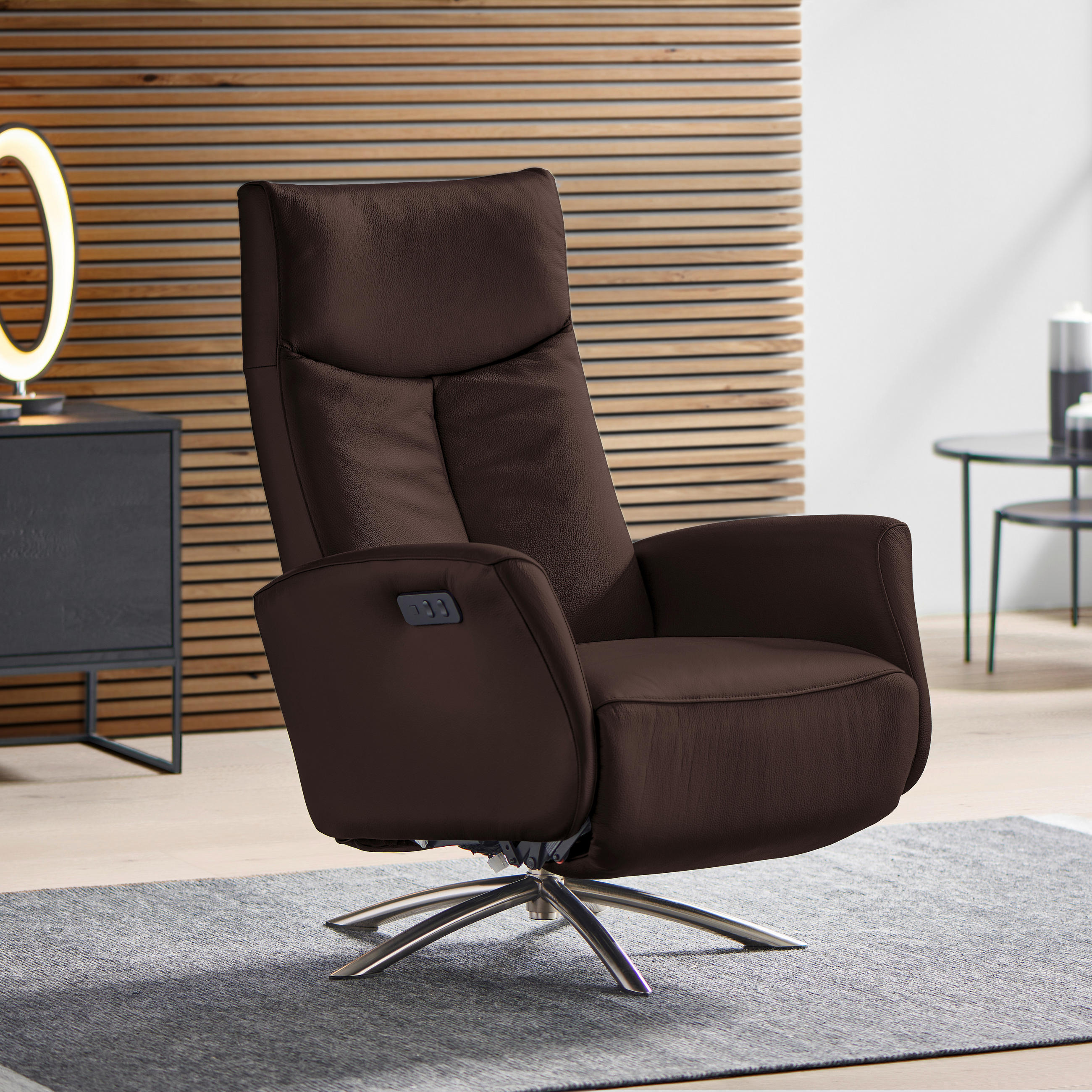 RELAXSESSEL in Leder Dunkelbraun  - Dunkelbraun/Silberfarben, Design, Leder/Metall (73/105/82cm) - Welnova