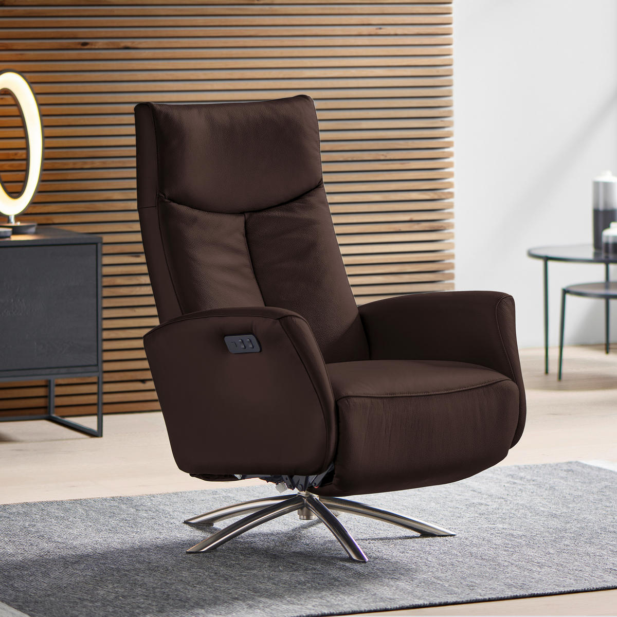 RELAXSESSEL in Leder Dunkelbraun  - Dunkelbraun/Silberfarben, Design, Leder/Metall (73/105/82cm) - Welnova