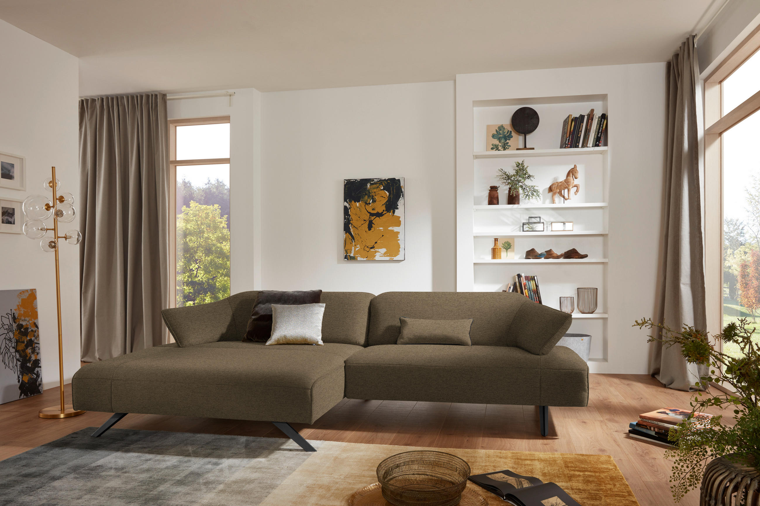ECKSOFA in Struktur Hellbraun  - Hellbraun/Anthrazit, Design, Textil/Metall (165/276cm) - Himolla