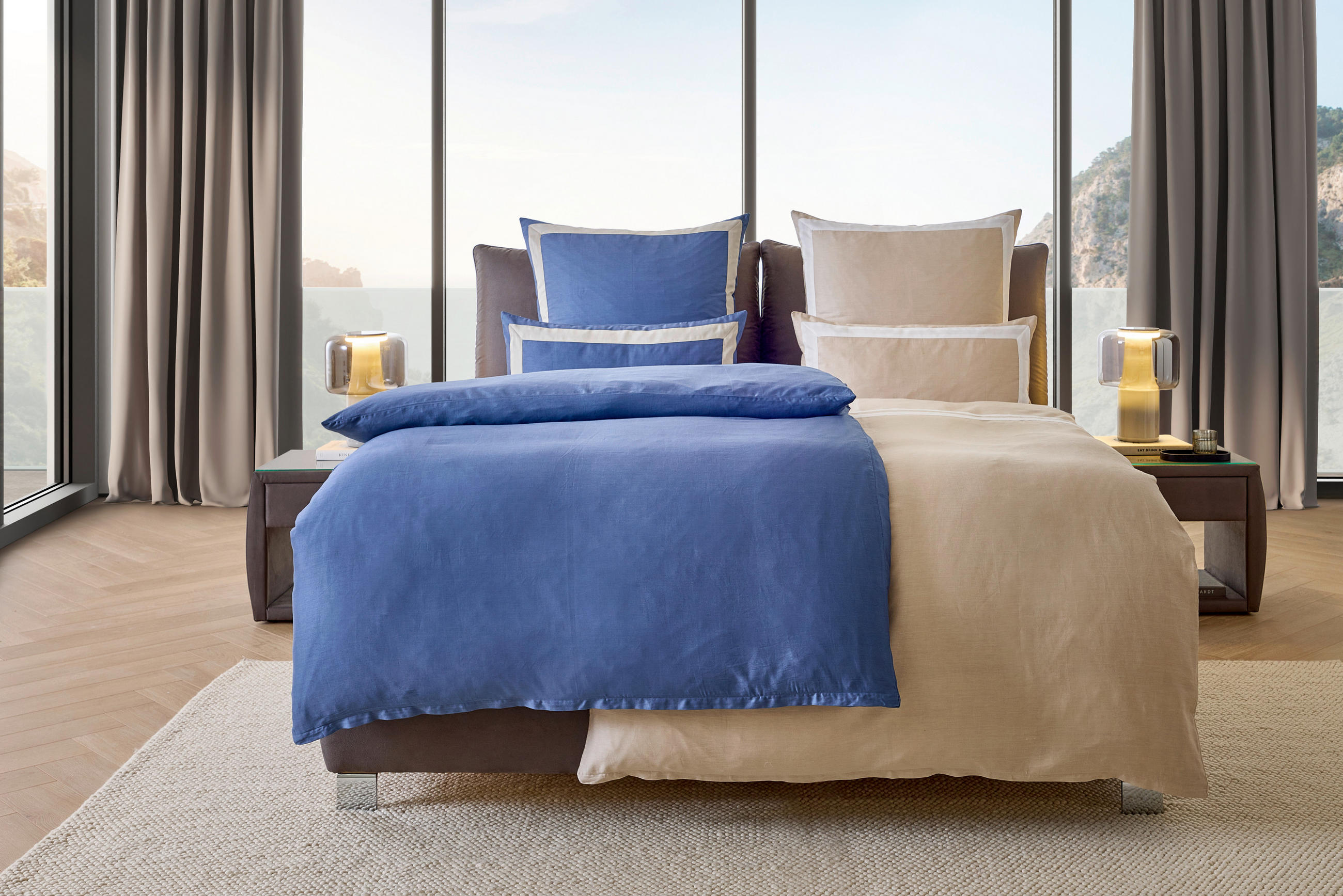 WENDEBETTWÄSCHE Marcel.Remus.Design - Son Vida blau Satin 155/220 cm  - Blau/Weiß, Design, Textil (155/220cm) - Marcel Remus