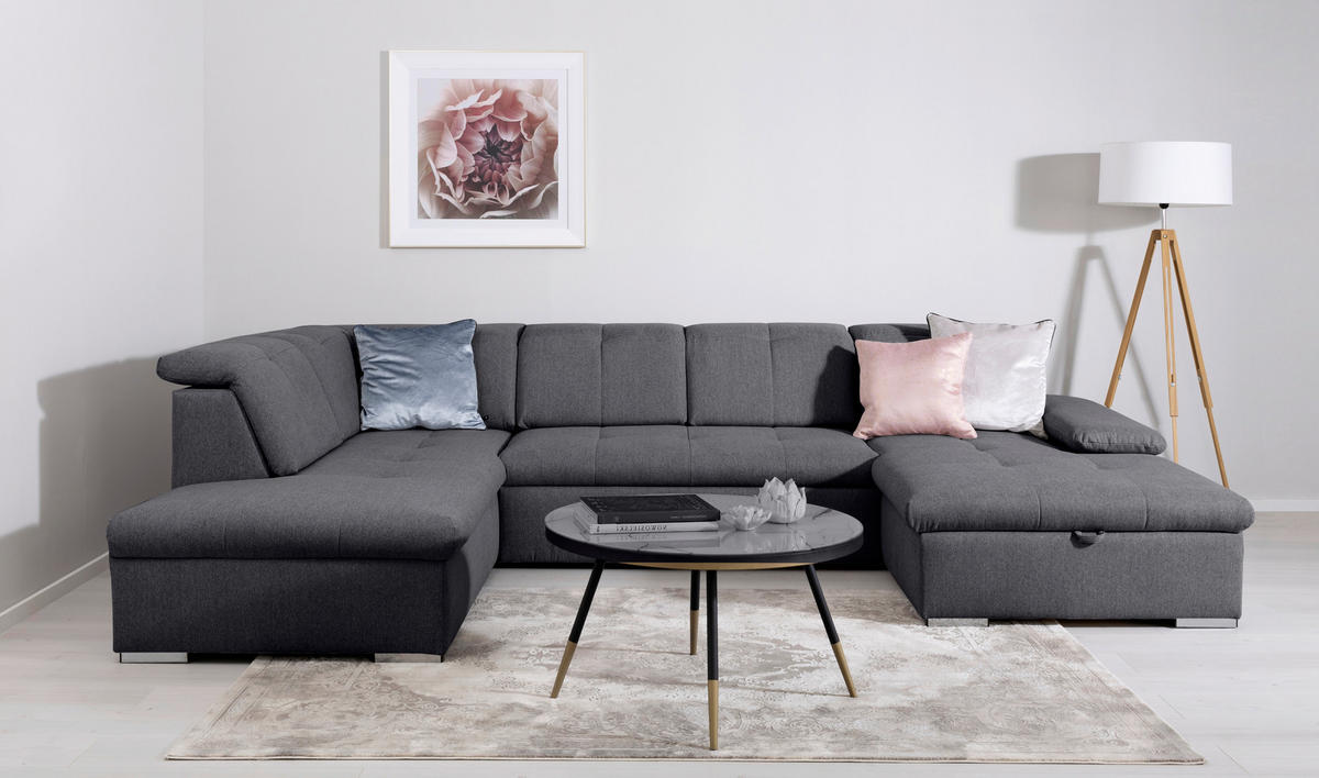 WOHNLANDSCHAFT Dunkelgrau  - Dunkelgrau/Grau, Design, Textil/Metall (215/328/173cm) - MID.YOU