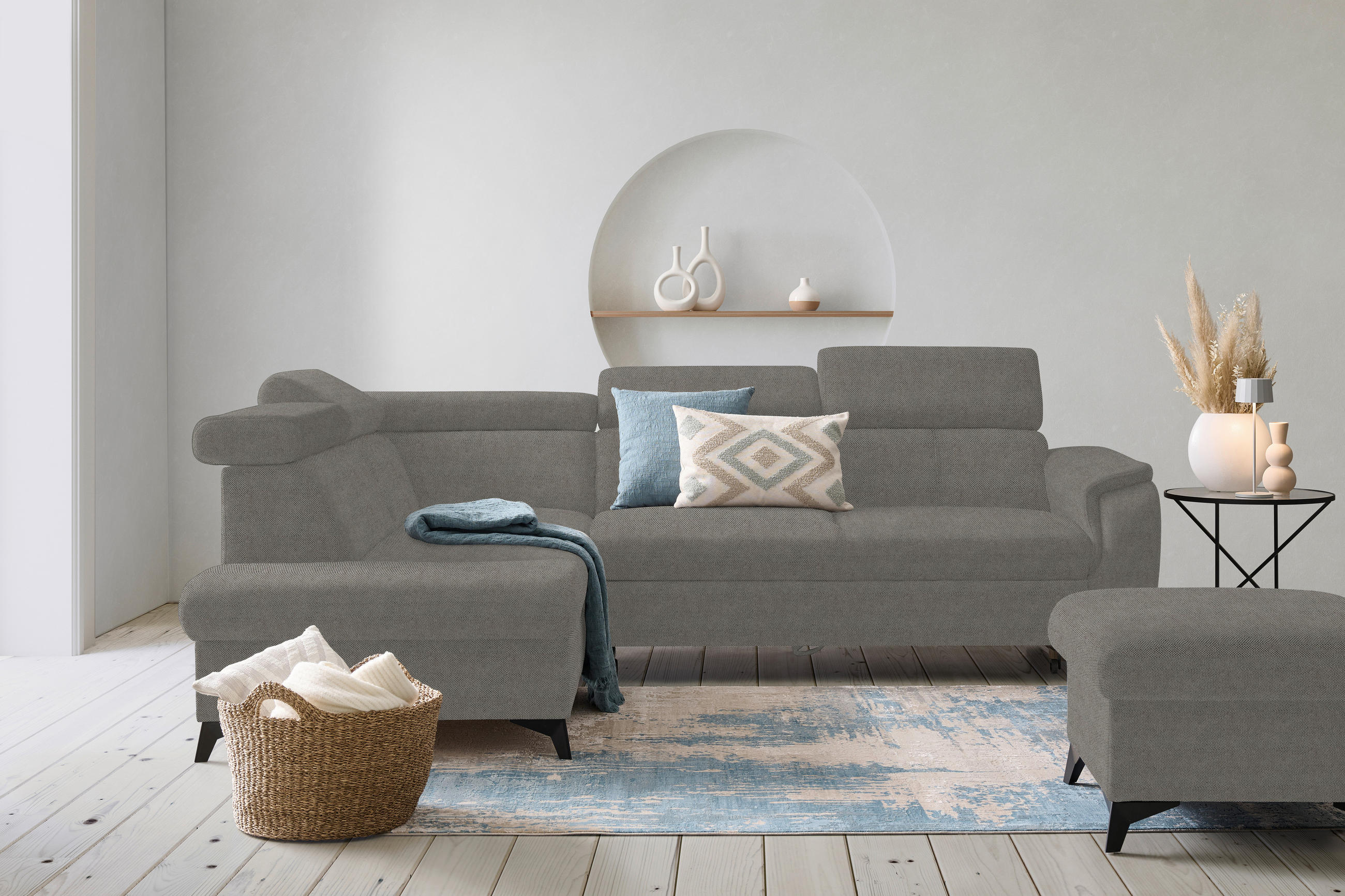 ECKSOFA in Webstoff Grau  - Schwarz/Grau, Design, Textil/Metall (203/260cm) - Stylife