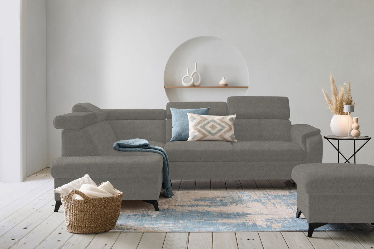 ECKSOFA in Webstoff Grau  - Schwarz/Grau, Design, Textil/Metall (203/260cm) - Stylife