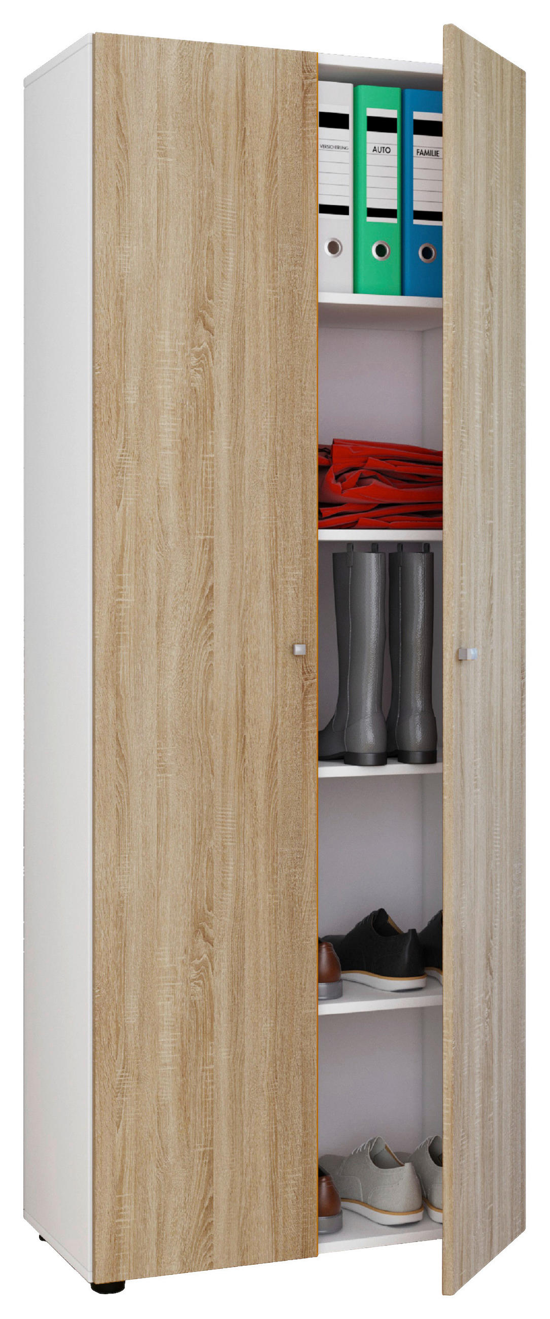 MEHRZWECKSCHRANK 70/178/39 cm  in Weiß, Sonoma Eiche  - Silberfarben/Schwarz, Design, Holzwerkstoff/Kunststoff (70/178/39cm) - MID.YOU