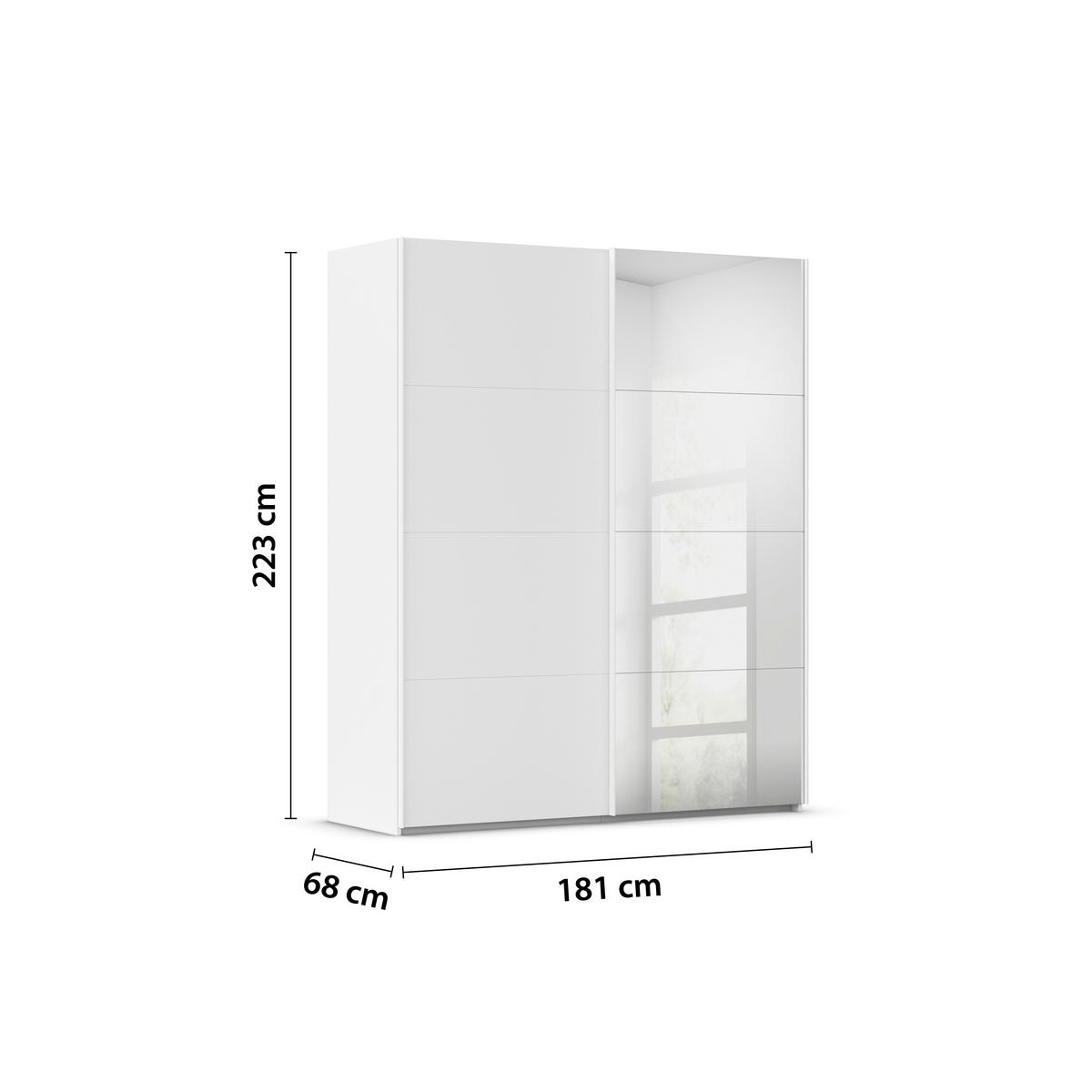 SCHWEBETÜRENSCHRANK 181/223/68 cm 2-türig Weiß  - Weiß, Design, Glas/Holzwerkstoff (181/223/68cm) - Novel