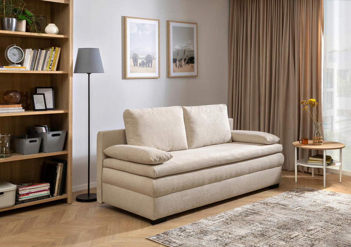 SCHLAFSOFA  mit Liegefunktion, Schlafen auf Sitzhöhe, Rücken echt Struktur Beige  - Beige/Schwarz, KONVENTIONELL, Kunststoff/Textil (195/93/83cm) - Carryhome
