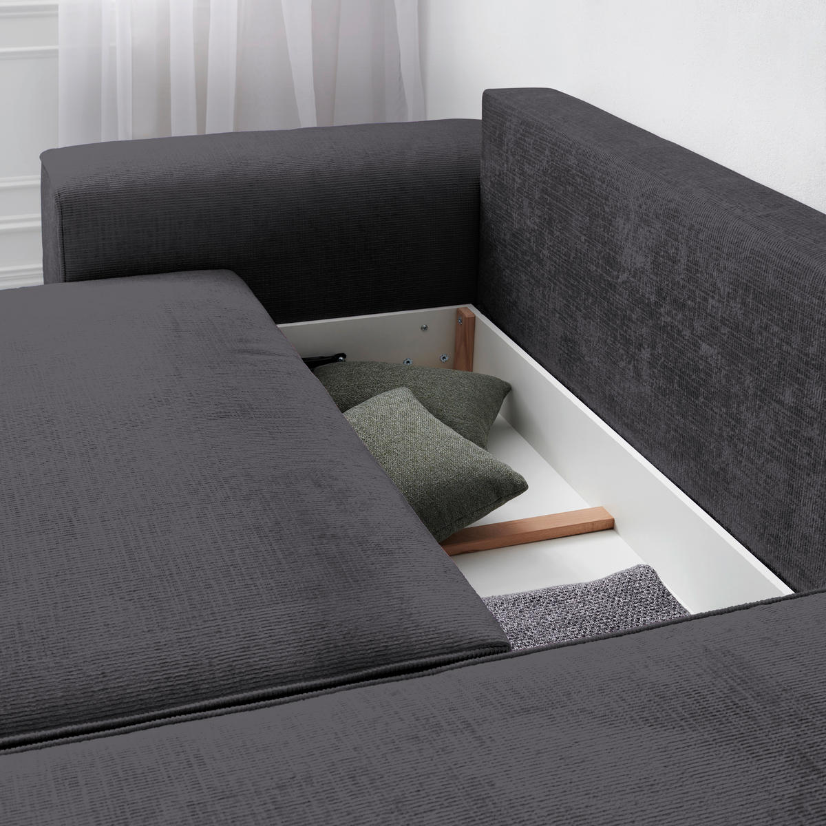 ECKSOFA in Plüsch Dunkelgrau  - Dunkelgrau/Blaugrau, Design, Kunststoff/Textil (288/152cm) - Xora
