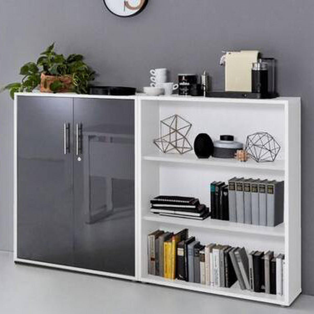 AKTENSCHRANK Weiß, Anthrazit Hochglanz  - Anthrazit Hochglanz/Weiß, MODERN, Holzwerkstoff (168,8/113,6/33cm) - MID.YOU