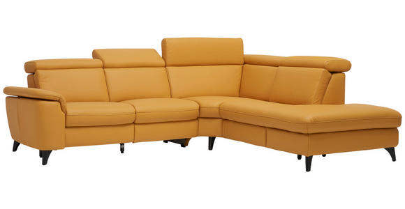 ECKSOFA in Echtleder Gelb  - Gelb/Schwarz, Design, Leder/Metall (289/239cm) - Cantus