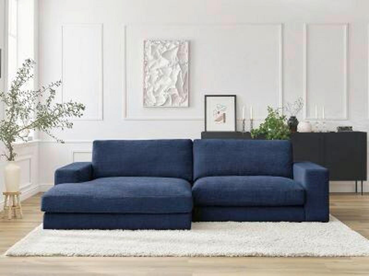 ECKSOFA Ottomane links  LEONARD Dunkelblau Struktur  - Schwarz/Dunkelblau, MODERN, Kunststoff/Textil (159/234cm)