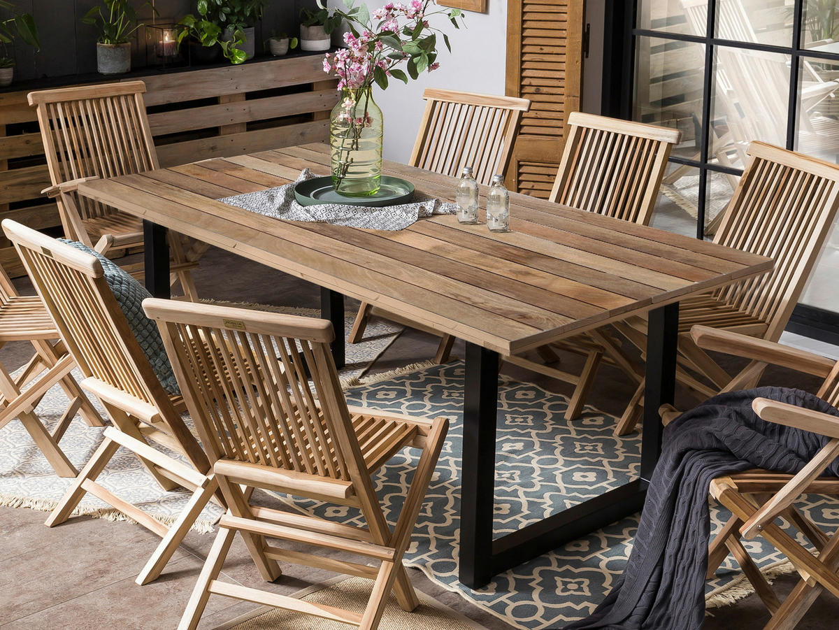 ESSTISCH Mangoholz rechteckig Naturfarben, Schwarz  - Schwarz/Naturfarben, Design, Holz/Metall (160/90/77cm) - Livetastic