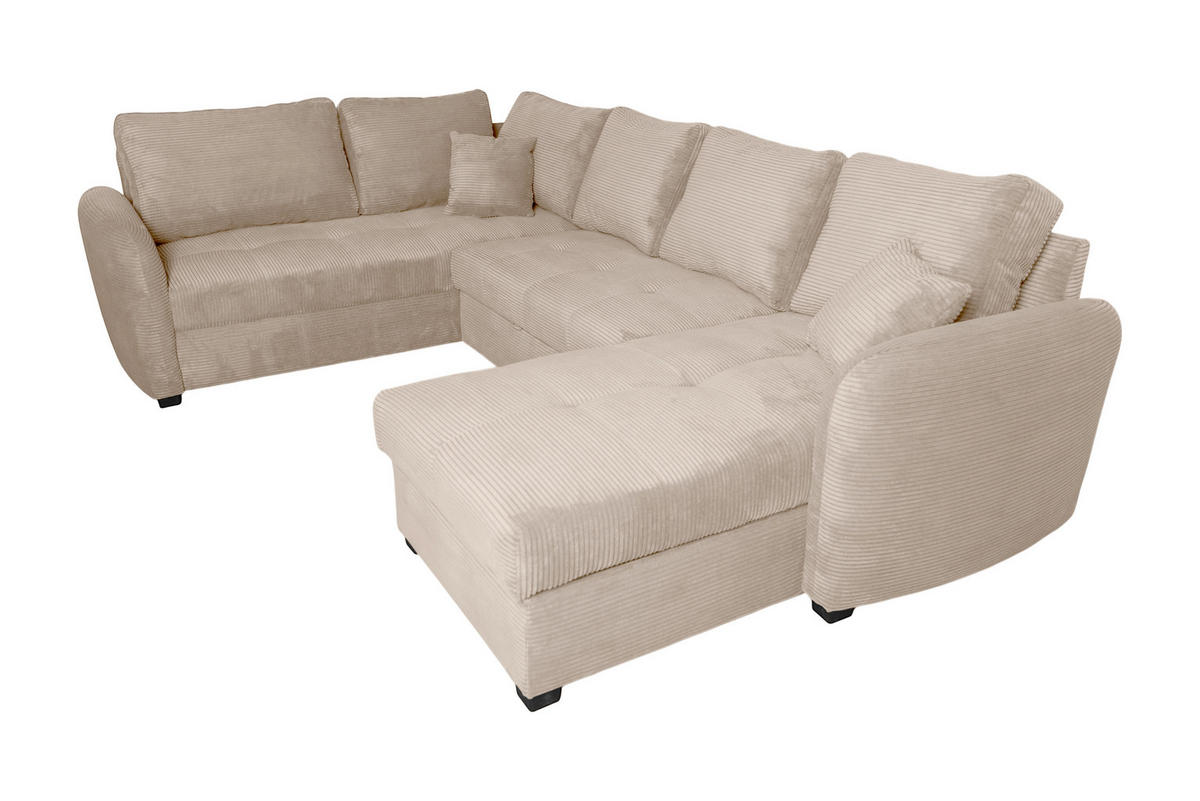 WOHNLANDSCHAFT SORINA Hellbraun Cord  - Hellbraun/Schwarz, Design, Kunststoff/Textil (202/305/157cm) - MID.YOU