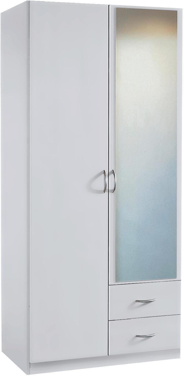 DREHTÜRENSCHRANK in Weiss  - Weiss/Silberfarben, Design, Glas/Holzwerkstoff (91/197/54cm) - Boxxx
