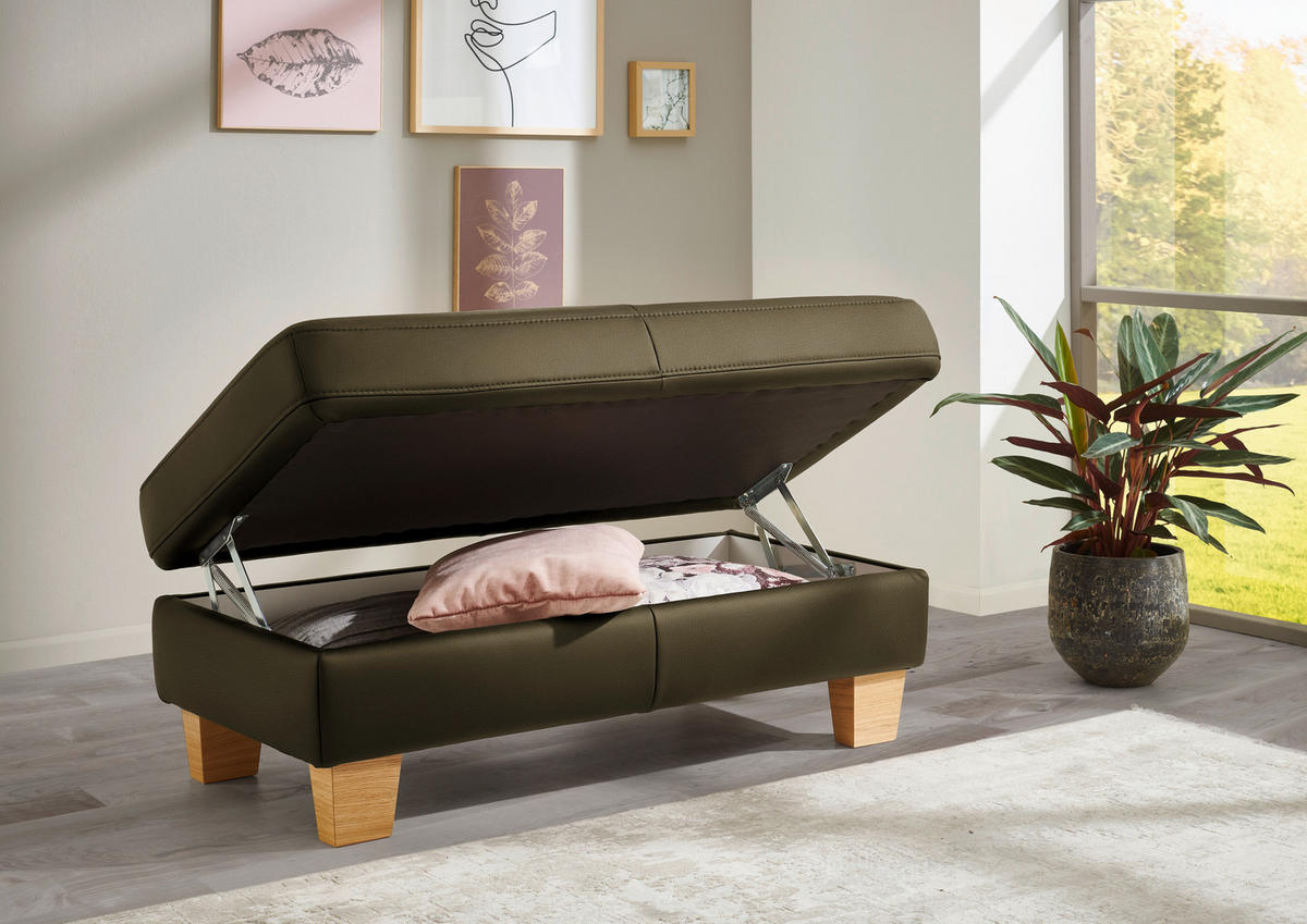 ECKSOFA in Echtleder Olivgrün  - Eiche Bianco/Olivgrün, Konventionell, Leder/Holz (257/235cm) - Valdera