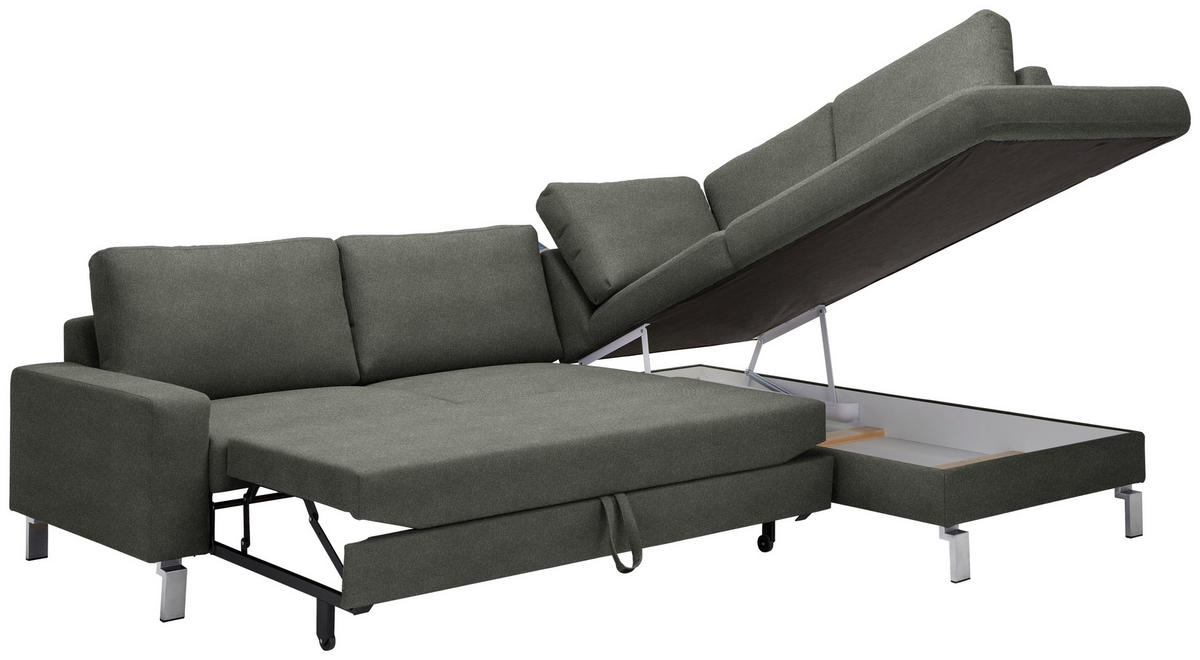 ECKSOFA in Flachgewebe Grau  - Chromfarben/Grau, Design, Textil/Metall (276/200cm) - Hom`in