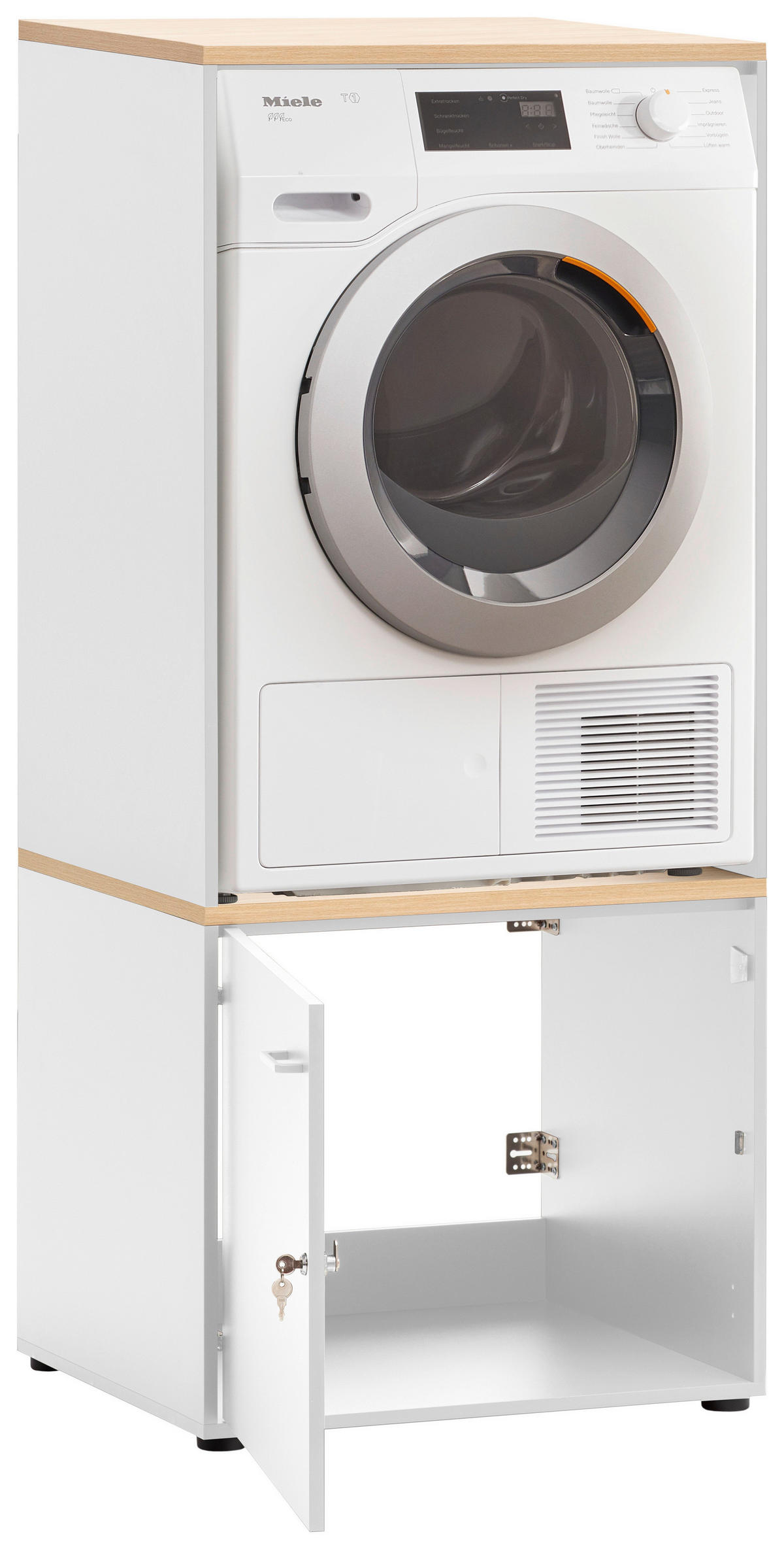 WASCHMASCHINENSCHRANK 67,1/154,7/60 cm  in Weiß, Eichefarben  - Chromfarben/Eichefarben, MODERN, Holzwerkstoff/Kunststoff (67,1/154,7/60cm) - MID.YOU
