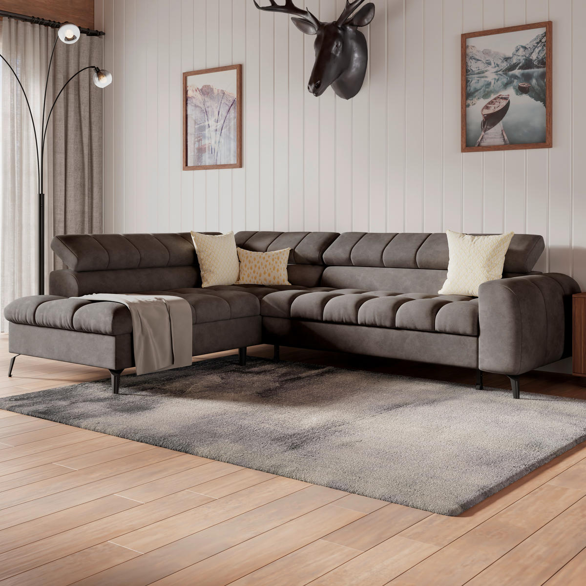 ECKSOFA Schwarz  - Schwarz, Trend, Kunststoff/Textil (203/261cm) - Livetastic