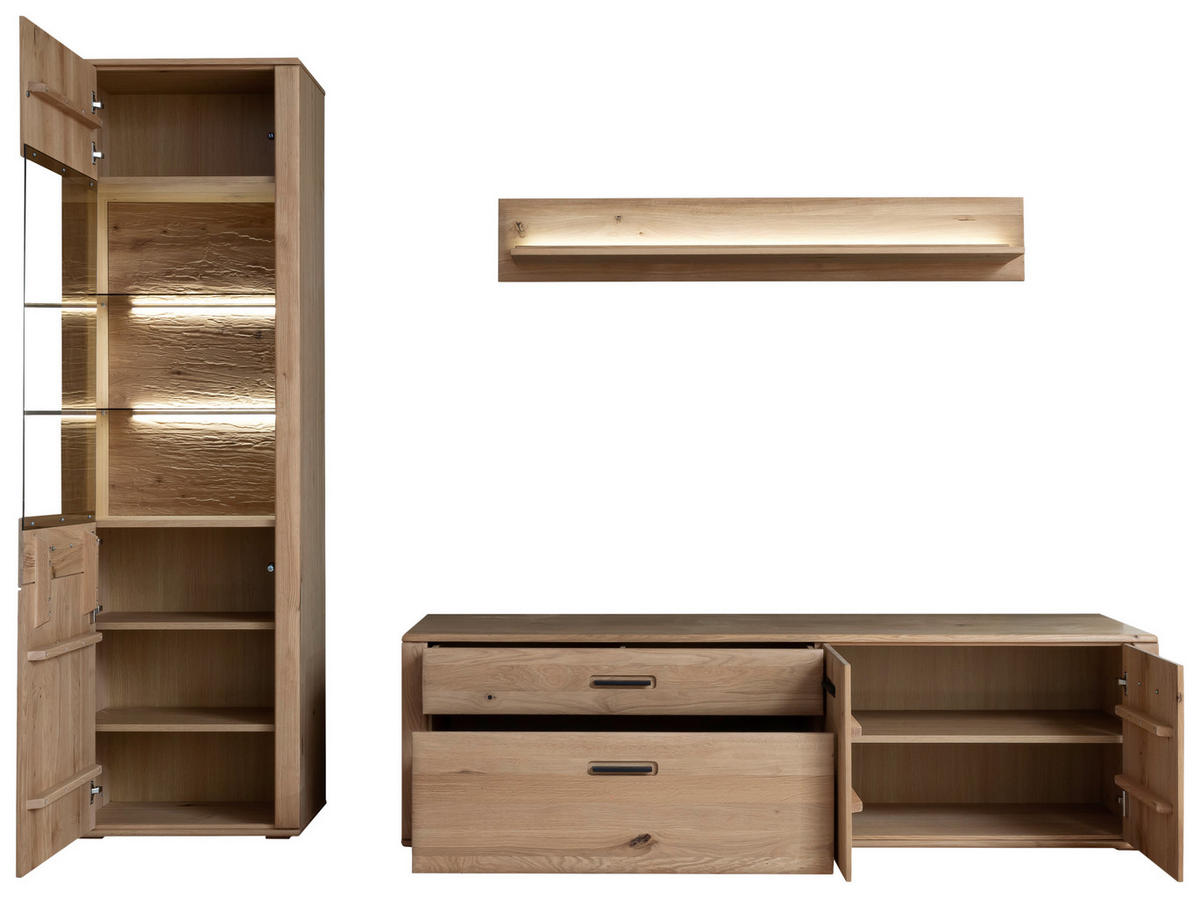 WOHNWAND  in Eichefarben 272/208/50 cm  - Eichefarben/Anthrazit, Konventionell, Glas/Holz (272/208/50cm) - Cantus