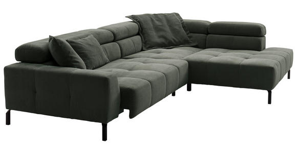 ECKSOFA Olivgrün Feincord  - Schwarz/Olivgrün, KONVENTIONELL, Textil/Metall (311/219cm) - Hom`in