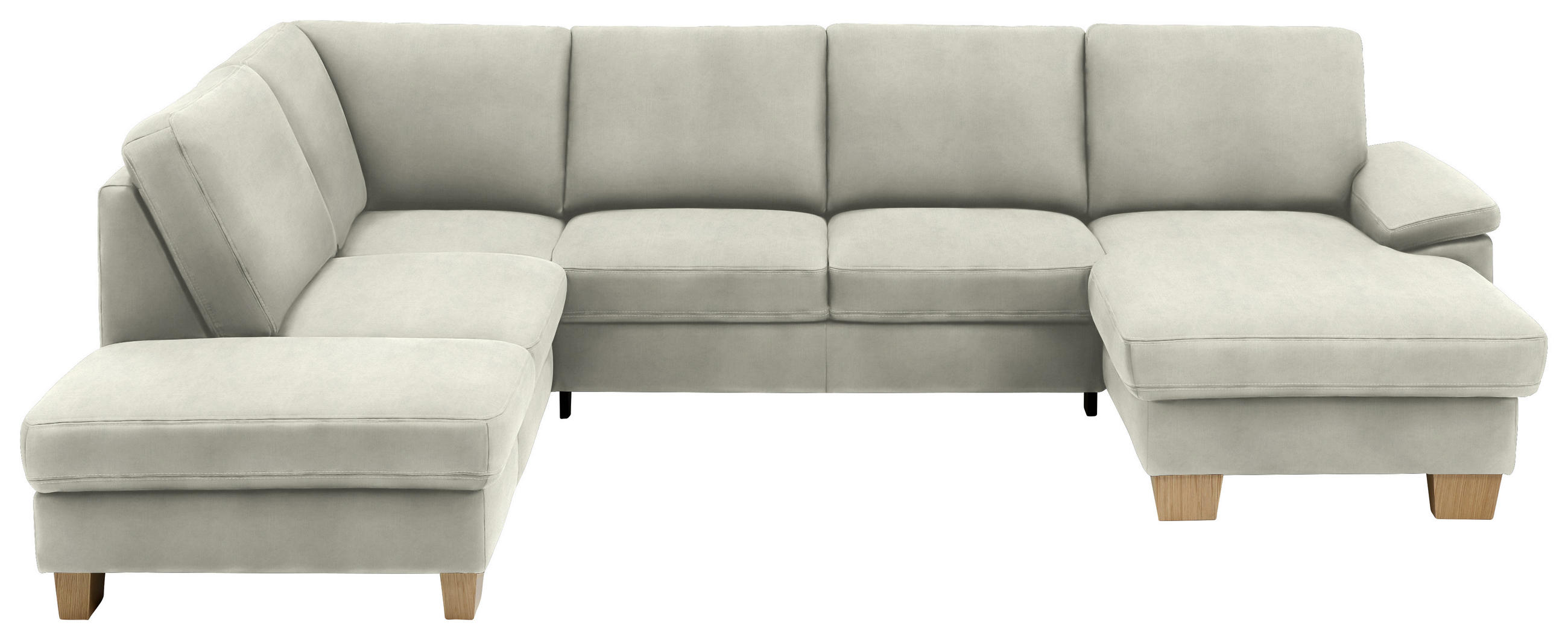 WOHNLANDSCHAFT in Velours Ecru  - Ecru/Eichefarben, KONVENTIONELL, Holz/Textil (235/316/167cm) - Beldomo System