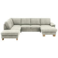 WOHNLANDSCHAFT in Velours Ecru  - Ecru/Eichefarben, Konventionell, Holz/Textil (235/316/167cm) - Beldomo System
