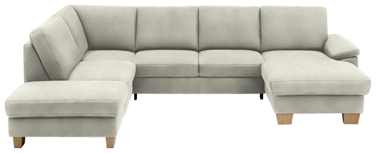 WOHNLANDSCHAFT in Velours Ecru  - Ecru/Eichefarben, Konventionell, Holz/Textil (235/316/167cm) - Beldomo System