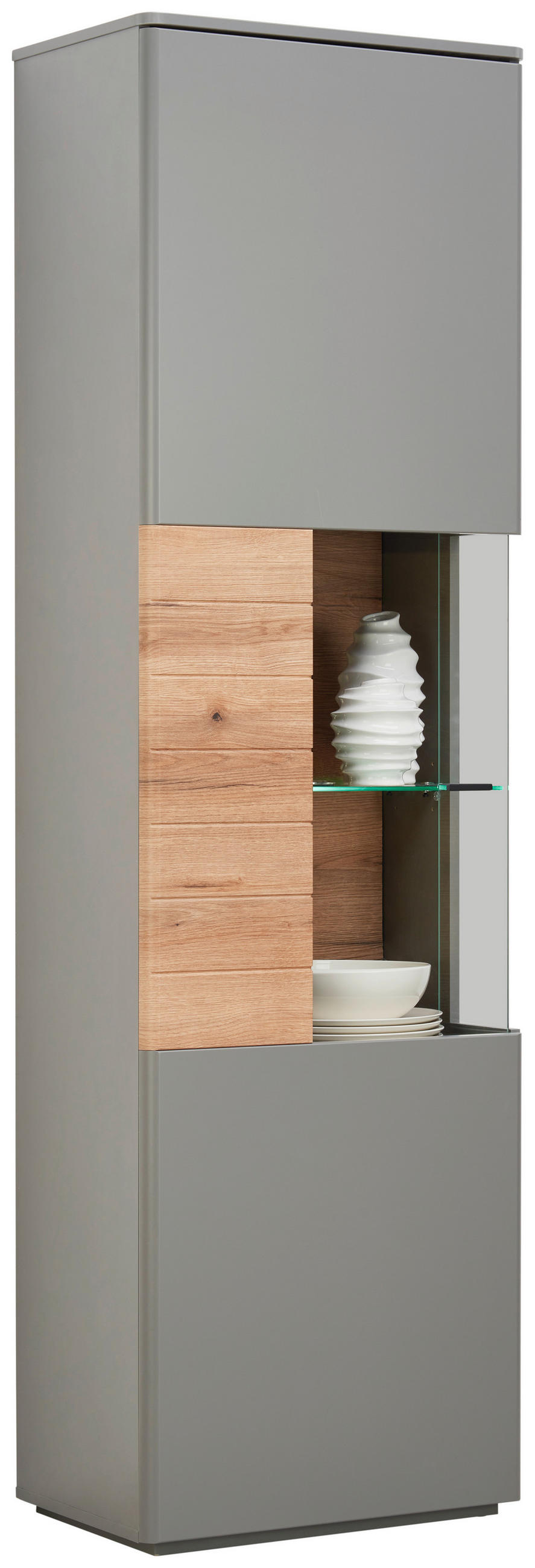 VITRINE  in Grau, Eichefarben  - Eichefarben/Grau, Design, Glas/Holzwerkstoff (60/200/38cm) - Stylife