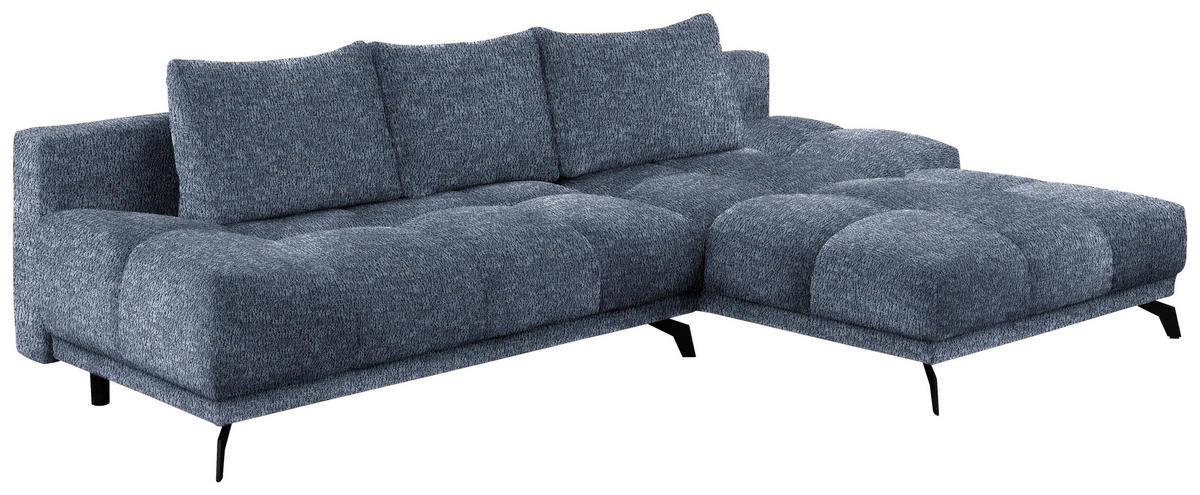 ECKSOFA in Chenille Dunkelblau  - Schwarz/Dunkelblau, Modern, Textil/Metall (290/182cm) - Hom`in