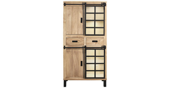 VITRINE  in Hartholz Mangoholz Schwarz, Graubraun  - Graubraun/Schwarz, LIFESTYLE, Glas/Holz (90/180/42cm) - Landscape