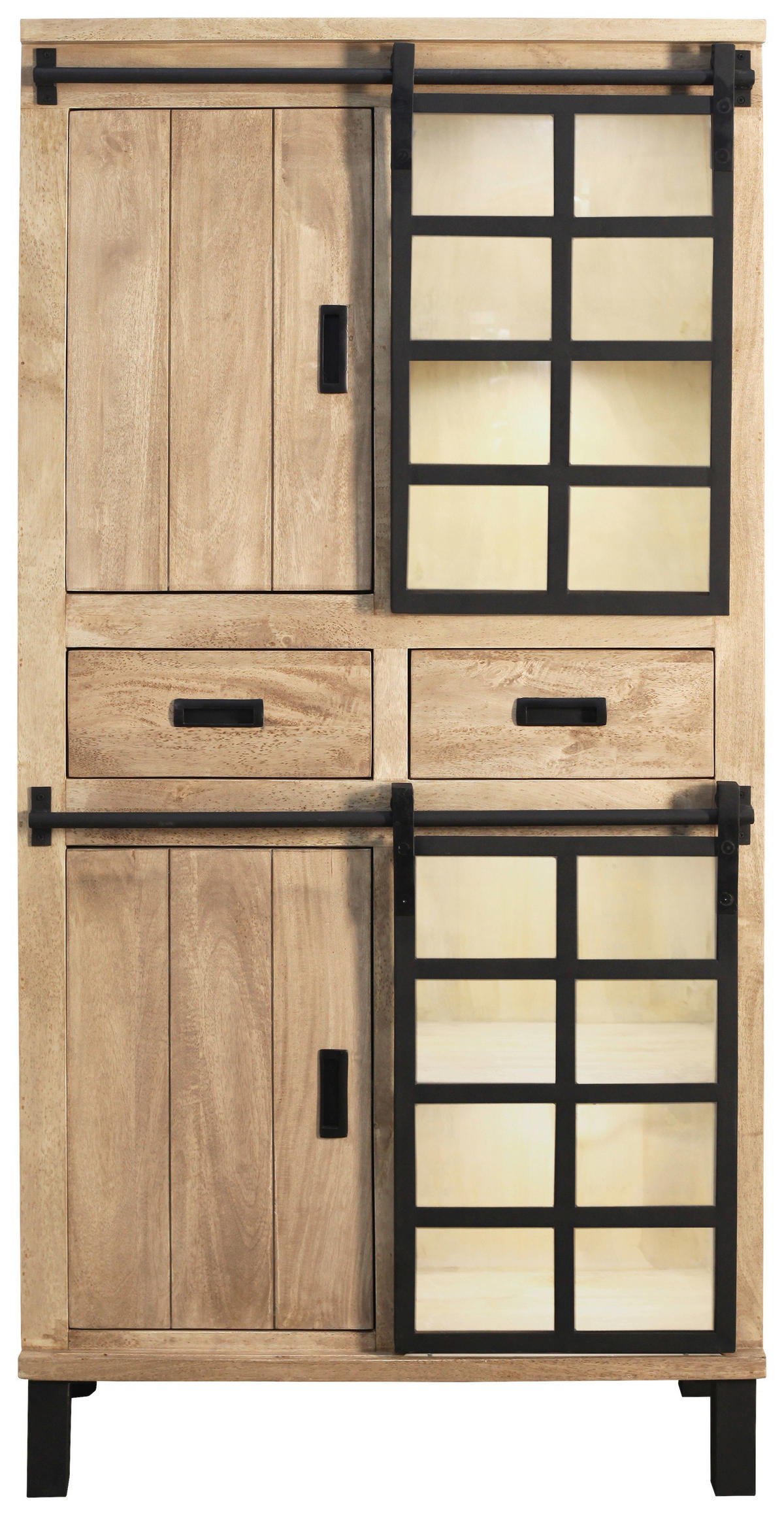 VITRINE  in Hartholz Mangoholz Schwarz, Graubraun  - Graubraun/Schwarz, LIFESTYLE, Glas/Holz (90/180/42cm) - Landscape