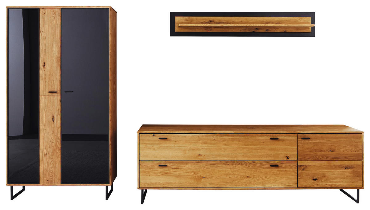 WOHNWAND  in Anthrazit, Wildeiche 319/186/50 cm  - Wildeiche/Anthrazit, Design, Glas/Holz (319/186/50cm) - MID.YOU