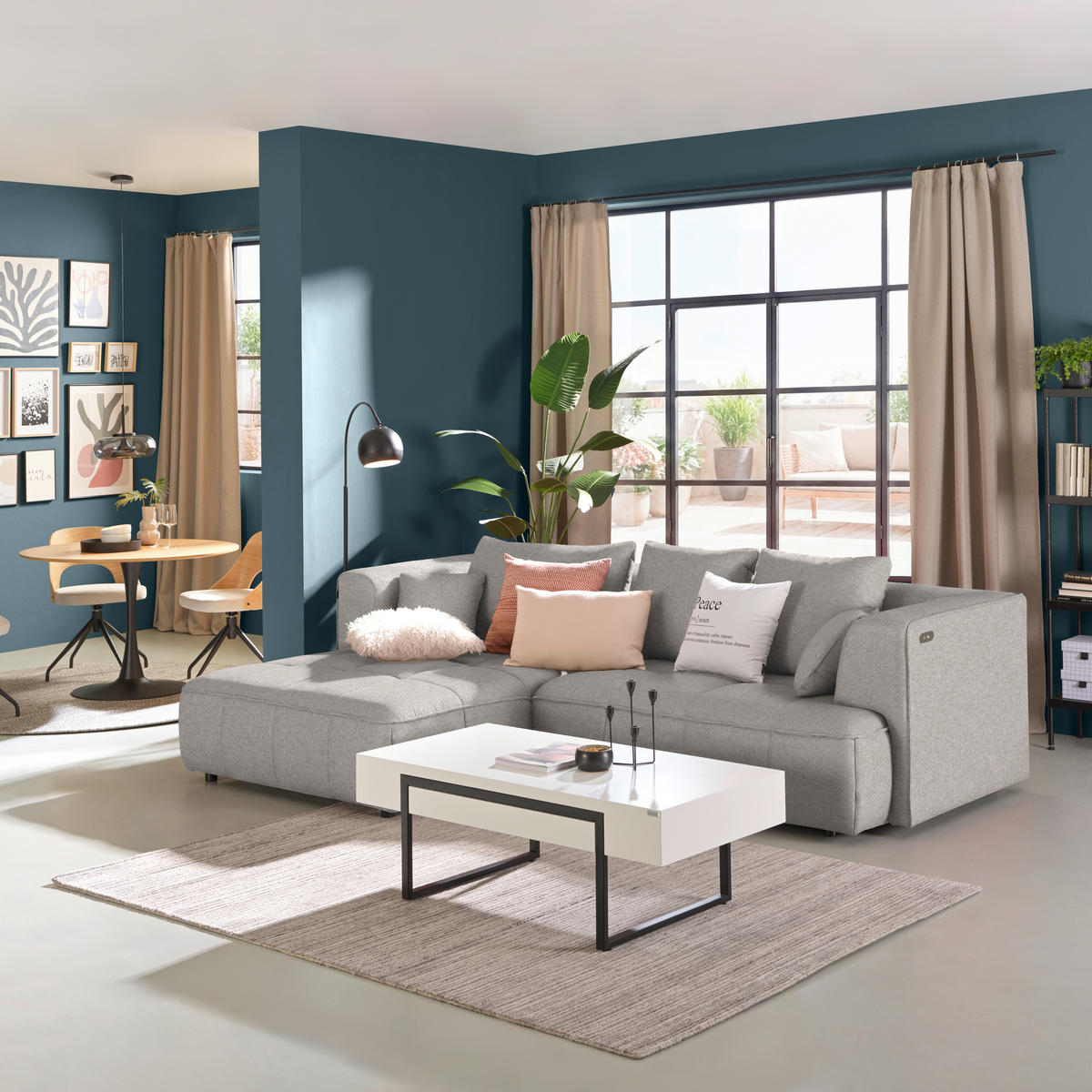 ECKSOFA Webstoff Greige  - Greige/Schwarz, Design, Kunststoff/Textil (188/288cm) - Welnova