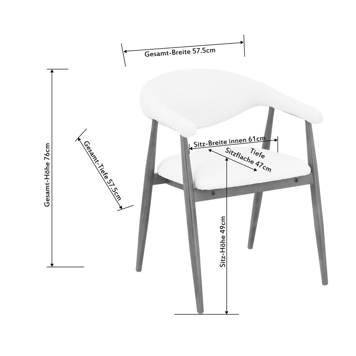 ARMLEHNSTUHL  Stoffauswahl Bouclé  Creme, Walnussfarben  - Walnussfarben/Creme, Design, Textil/Metall (58/78/60cm) - Lomoco