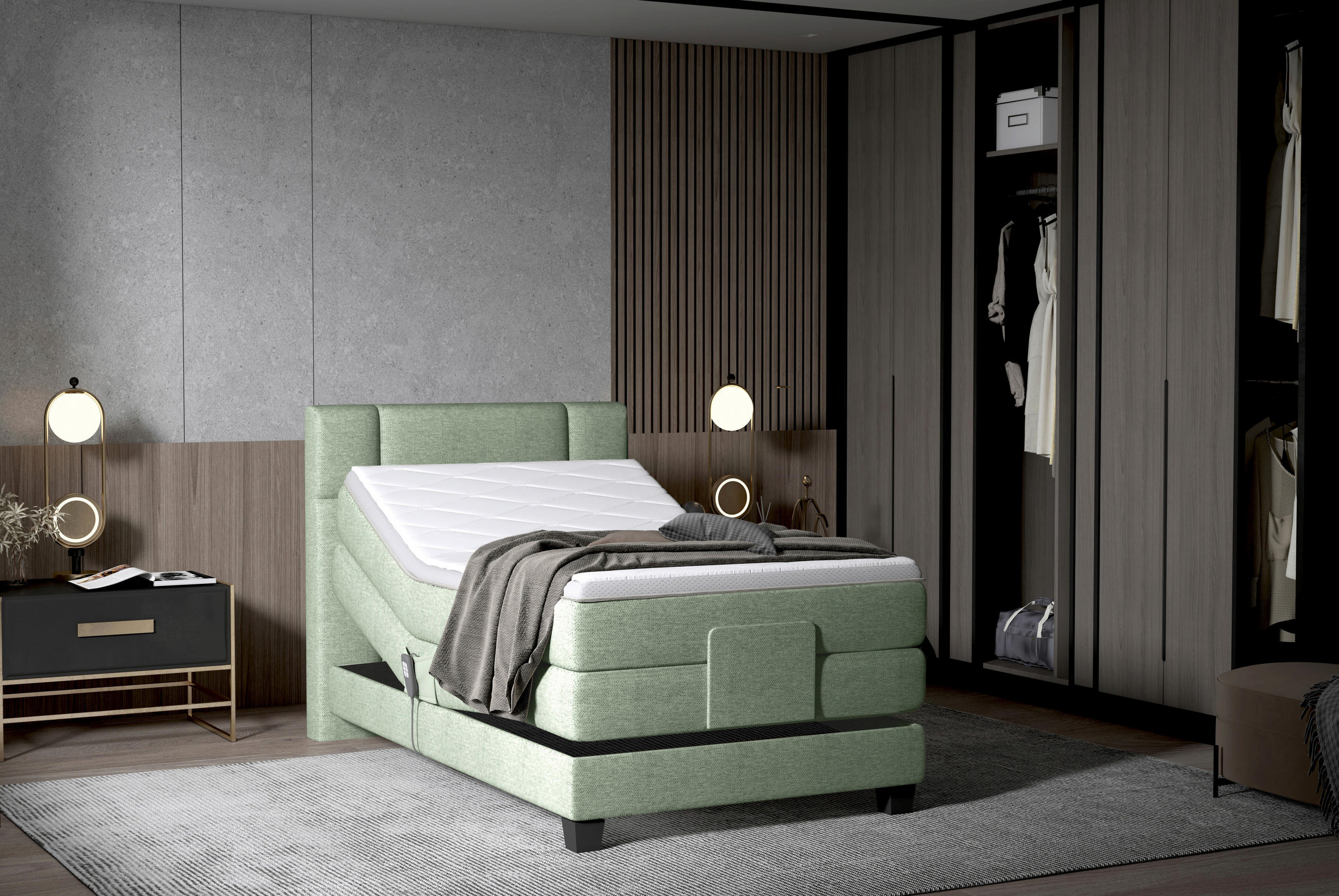 BOXSPRINGBETT 100/200 cm  in Grün  - Schwarz/Grün, KONVENTIONELL, Holz/Kunststoff (100/200cm) - Esposa