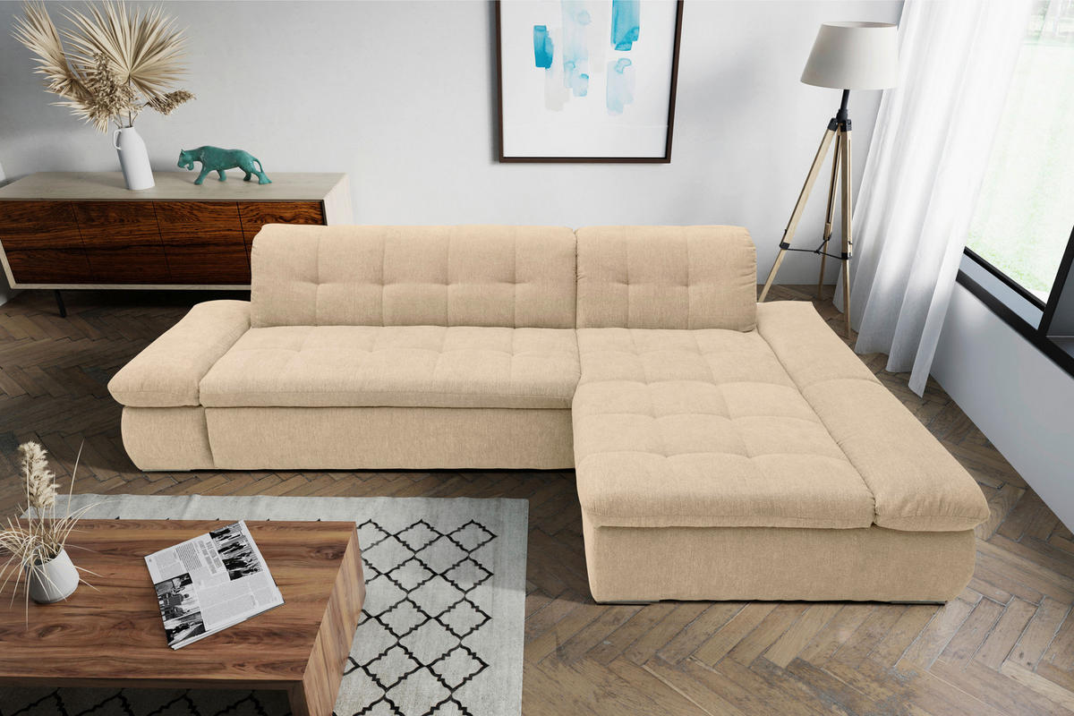 ECKSOFA Beige Mikrofaser  - Chromfarben/Beige, KONVENTIONELL, Textil/Metall (300/172cm) - MID.YOU