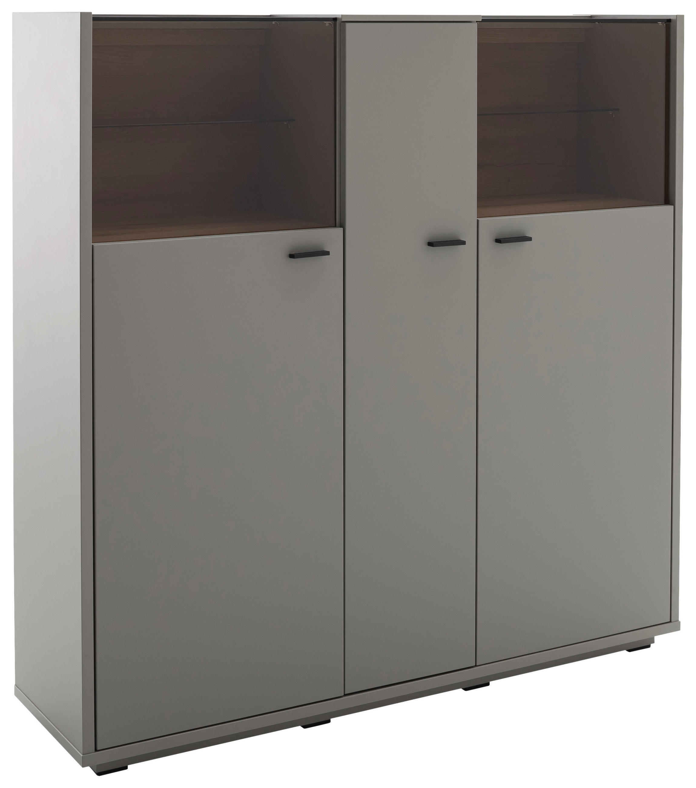 VISOKA KOMODA   135/136/37 cm   siva, boje hrasta  - siva/boje hrasta, Design, staklo/drvni materijal (135/136/37cm) - Stylife