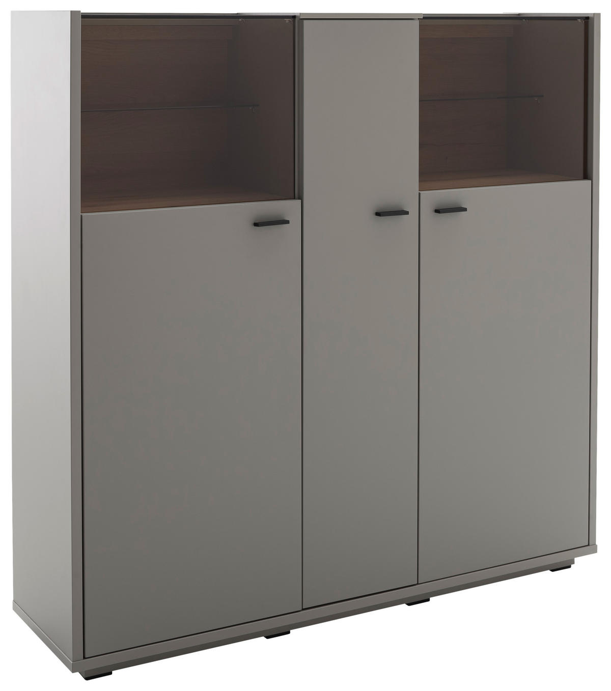 VISOKA KOMODA   135/136/37 cm   siva, boje hrasta  - siva/boje hrasta, Design, staklo/drvni materijal (135/136/37cm) - Stylife