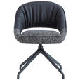 ARMLEHNSTUHL  Sitzfläche 360° drehbar, automatische Rückholfunktion Webstoff Echtleder  - Schwarz, Design, Leder/Textil (61/81/66cm) - Dieter Knoll