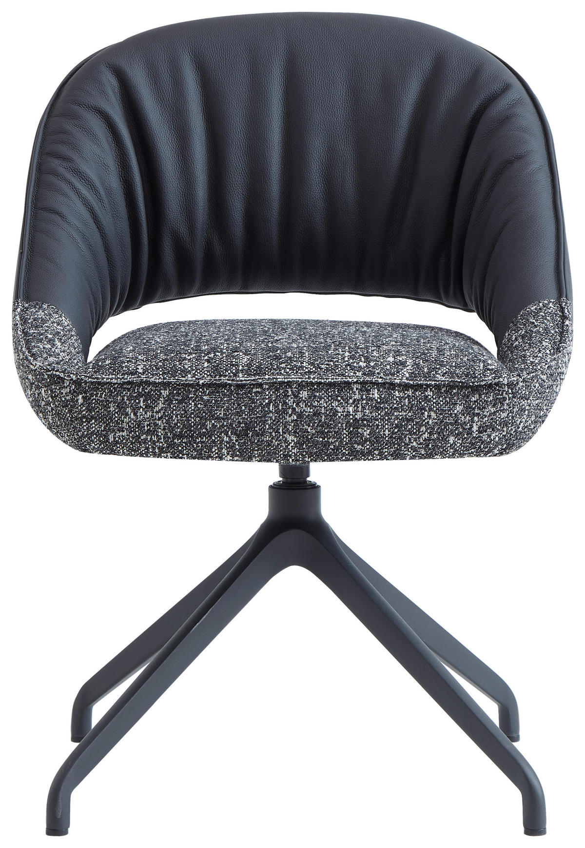 ARMLEHNSTUHL  Sitzfläche 360° drehbar, automatische Rückholfunktion Webstoff Echtleder  - Schwarz, Design, Leder/Textil (61/81/66cm) - Dieter Knoll