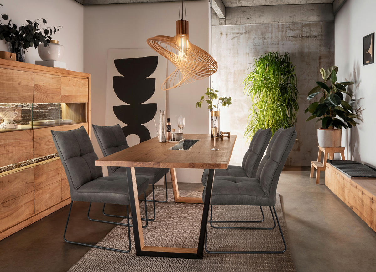 Masă din lemn, metal, sticlă, 180/90/76 cm,   - maro/gri, Natur, sticlă/lemn (180/90/76cm) - Livetastic