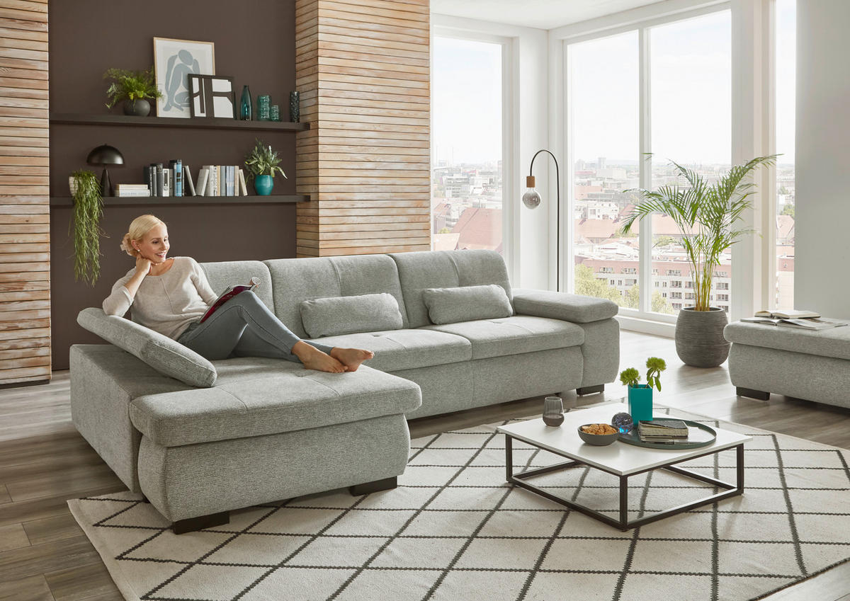 ECKSOFA in Flachgewebe Alufarben  - Schwarz/Alufarben, Design, Textil/Metall (174/297cm) - Beldomo Style