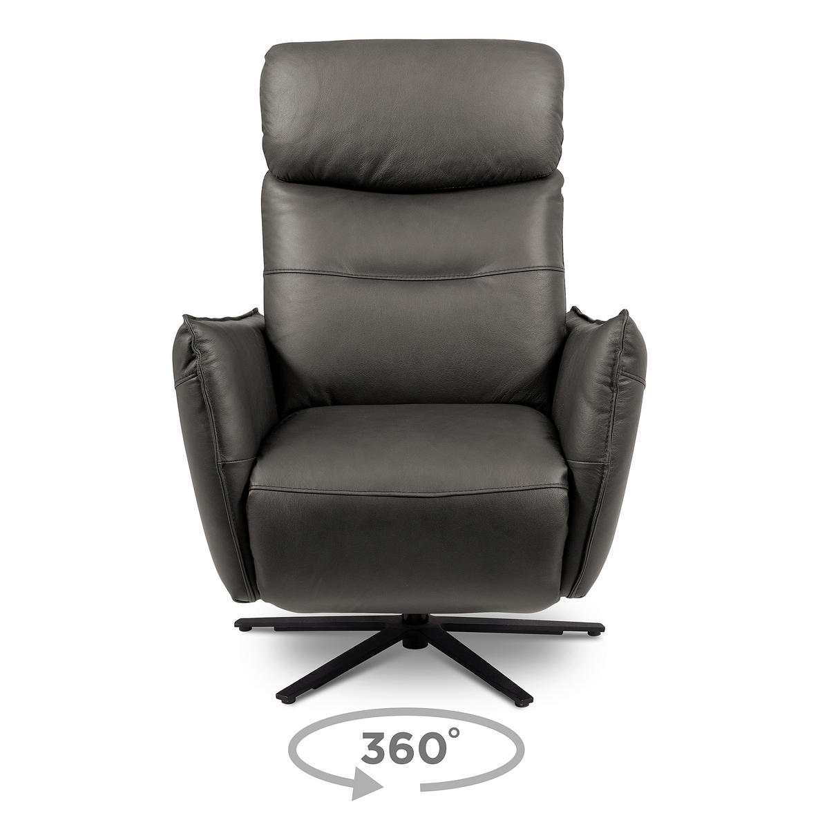 RELAXSESSEL in Leder Anthrazit  - Anthrazit/Schwarz, Design, Leder/Metall (77/107/88cm) - Livetastic