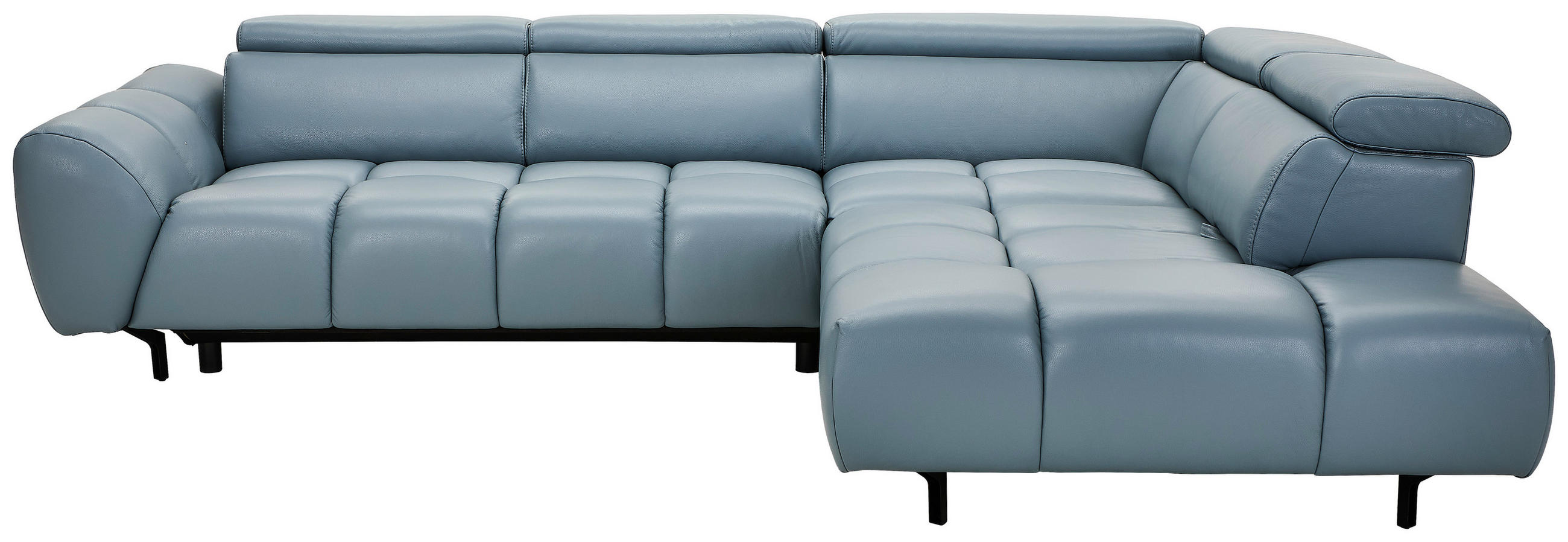 ECKSOFA Graublau Echtleder Rücken echt, Kopfteilverstellung  - Graublau/Schwarz, MODERN, Leder/Metall (224/294cm) - Celina Home