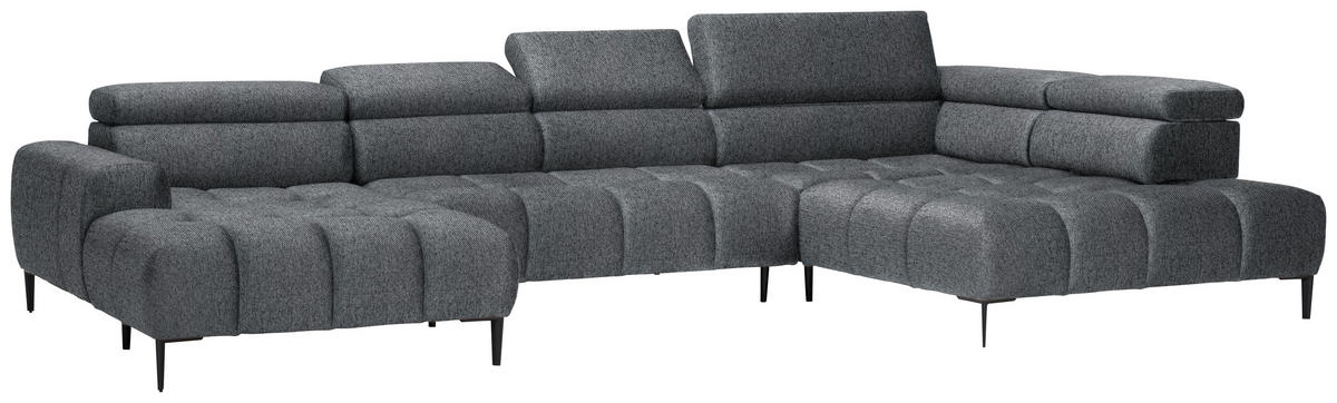 WOHNLANDSCHAFT Dunkelgrau Webstoff  - Dunkelgrau/Schwarz, Design, Textil/Metall (177/385/216cm) - Welnova