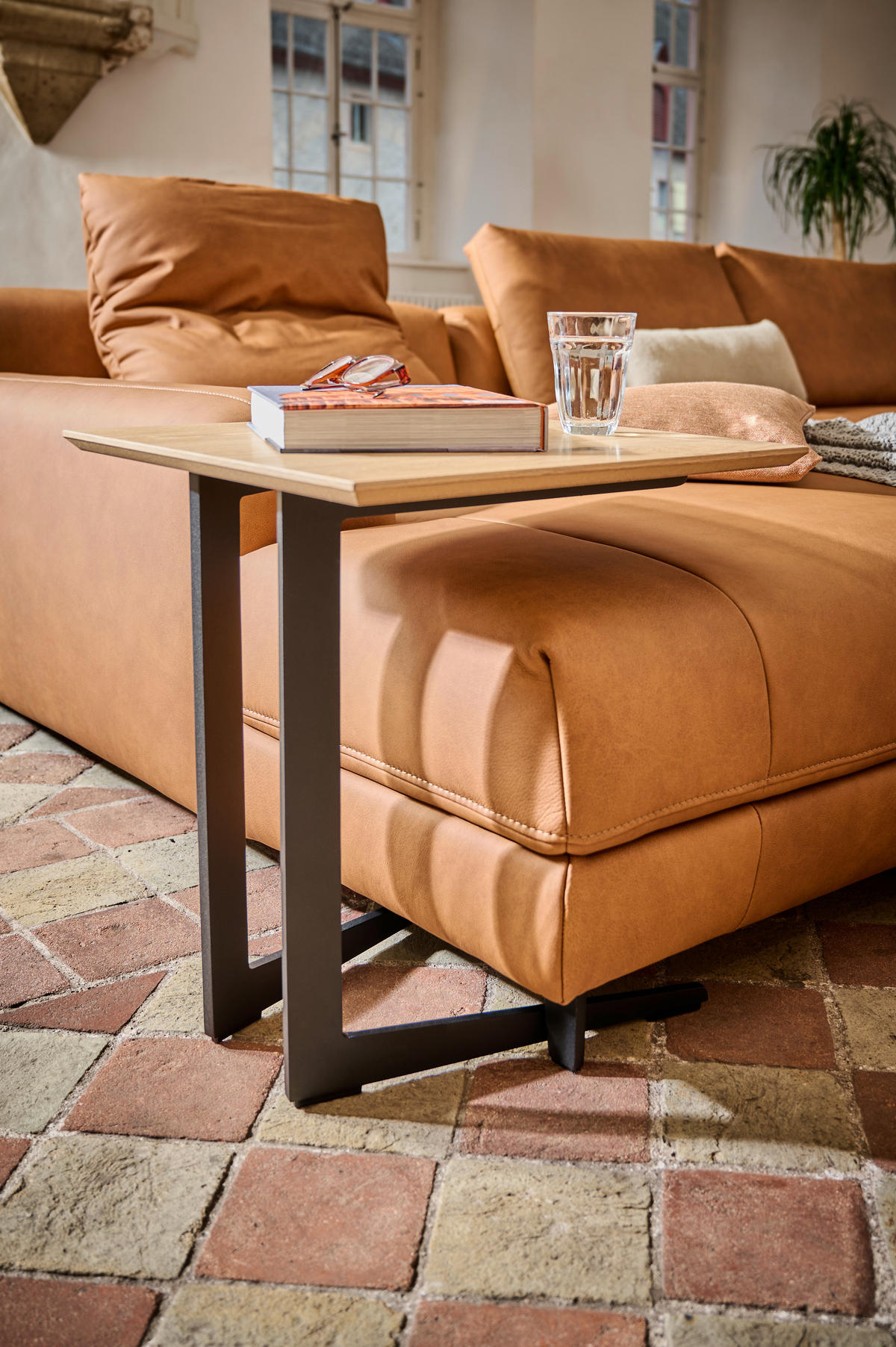 ECKSOFA in Echtleder Hellbraun  - Hellbraun/Anthrazit, Design, Leder/Metall (225/355cm) - Johann Jakob