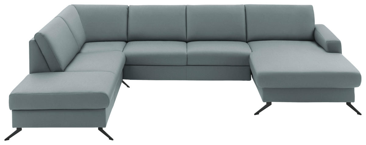 WOHNLANDSCHAFT in Echtleder Blaugrau  - Blaugrau/Schwarz, Design, Leder/Metall (233/339/165cm) - Beldomo Premium