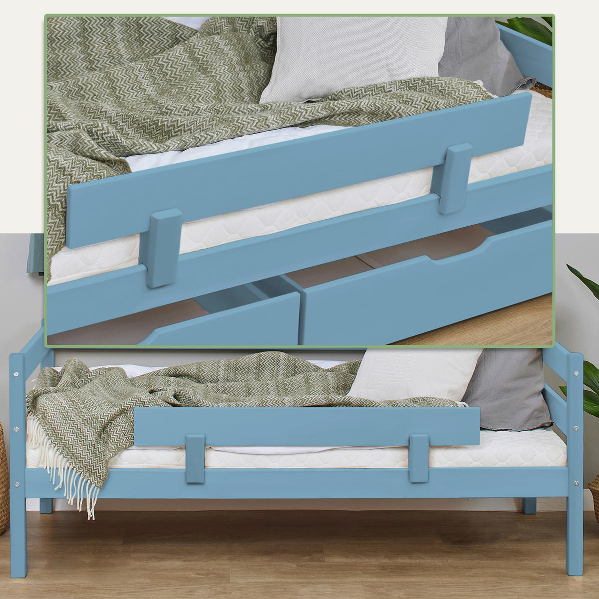 BETTSCHUTZGITTER  - Blau, MODERN, Holz (100/22,5/4cm) - MID.YOU