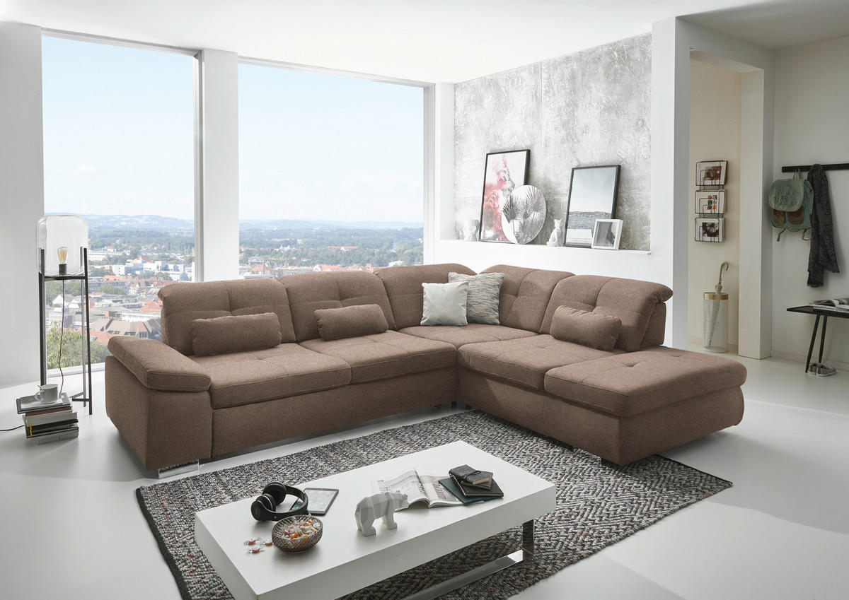 ECKSOFA  in Mikrofaser Sandfarben  312/260 cm  - Sandfarben/Chromfarben, Design, Textil/Metall (312/260cm) - Beldomo Style